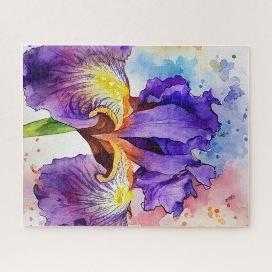 Paarse iris in Waterverf Legpuzzel (Horizontaal)