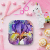 Paarse iris in Waterverf Papieren Bordje (Feest)