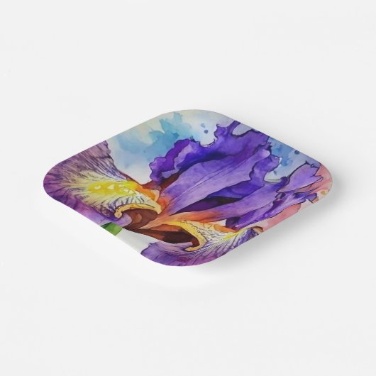 Paarse iris in Waterverf Papieren Bordje (Gebogen)
