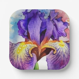 Paarse iris in Waterverf Papieren Bordje