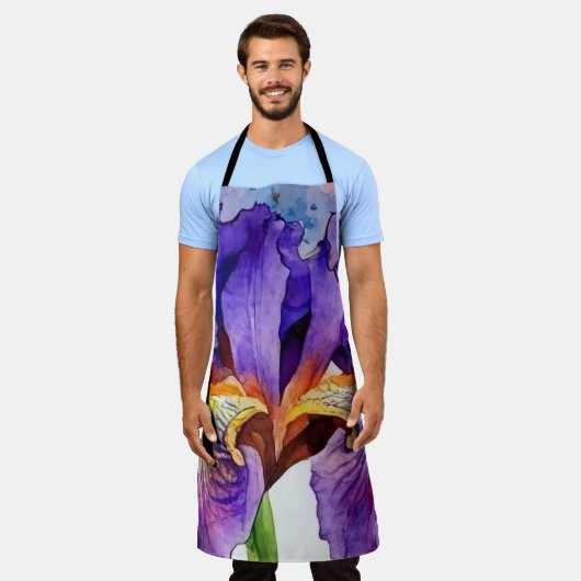 Paarse iris in Waterverf Schort (Gedragen)