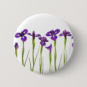 Paarse IRIS - Iris Flower Gepersonaliseerd Sjabloo Ronde Button 5,7 Cm