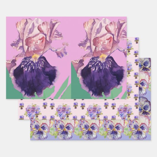 Paarse iris irissen bloem Waterverf schilderij Inpakpapier Vel (Set)