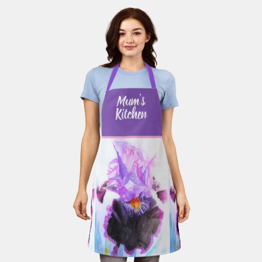 Paarse Iris Irissen Bloemen Bloem Kerstmis Schort (Gedragen)