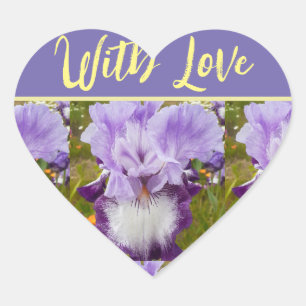 Paarse iris irissen bloemenkunst met liefde hart sticker