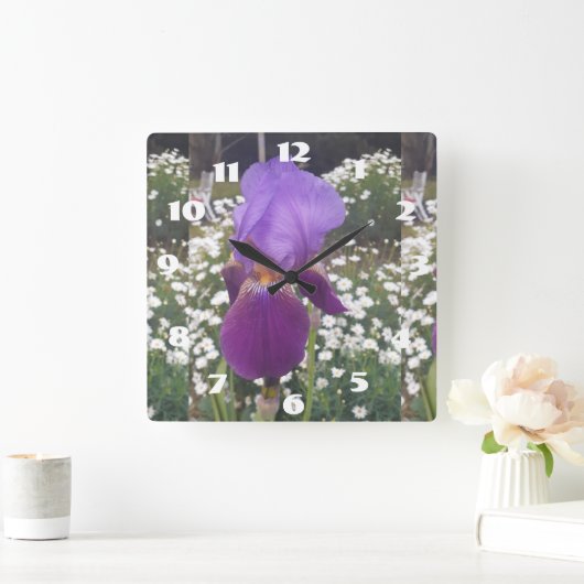 Paarse Iris Irissen Witte Madelief Tuin Bloem  Vierkante Klok (Huis)