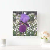 Paarse Iris Irissen Witte Tuinbloem Daisy  Vierkante Klok (Huis)