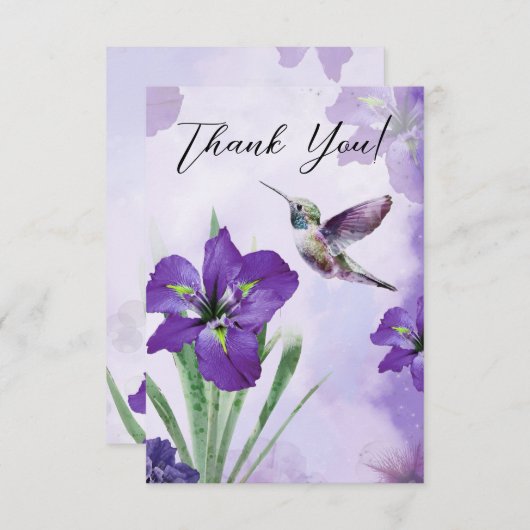 Paarse Iris Kolibrie Bedankkaart (Voorkant / Achterkant)