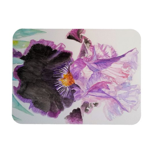 Paarse Iris kunst Bloem Bloemen Aquarel Magneet (Horizontaal)