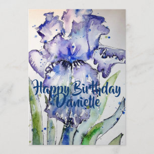 Paarse Iris Kunst Watercolour Verjaardagsuitnodigi Kaart