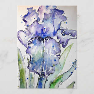 Paarse Iris Kunst Waterverf Verjaardagsuitnodiging Kaart