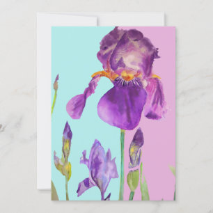 Paarse Iris Kunst Waterverf Verjaardagsuitnodiging Kaart
