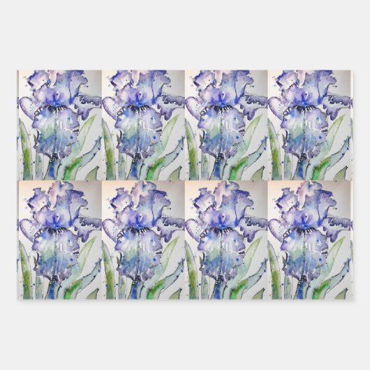Paarse Iris maakt bloemen Waterverf schilderkunst Inpakpapier Vel (Voorkant 3)