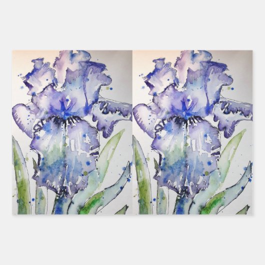 Paarse Iris maakt bloemen Waterverf schilderkunst Inpakpapier Vel (Voorkant)