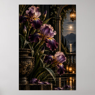 Paarse Iris Maanverlichte Tuin Muurkunst Poster