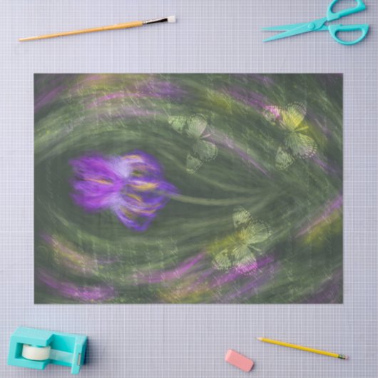 Paarse Iris met  Butterflies ontkoppelen Tissuepapier (Craft)