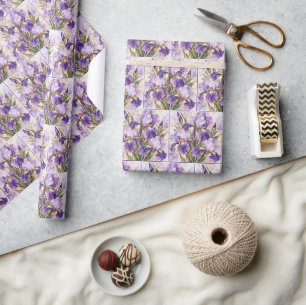 Paarse Iris met Goud Vergulde Rand Cadeaupapier