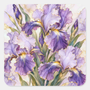 Paarse Iris met Goud Vergulde Rand Vierkante Sticker