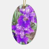 Paarse iris met waterdruppelaar keramisch ornament (Links)