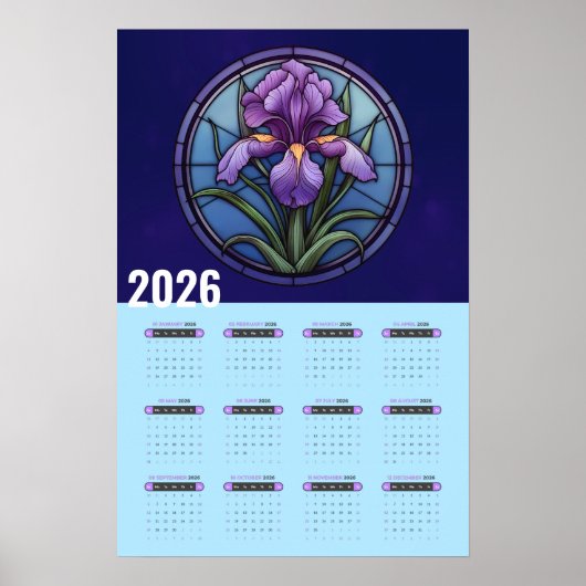 Paarse Iris Muurkalender 2026 Poster (Voorkant)