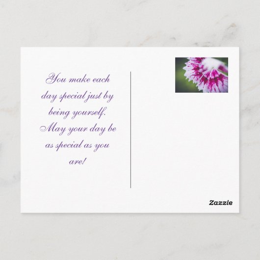 Paarse iris na regen briefkaart (Achterkant)