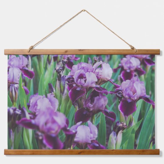 Paarse iris na regen hangend wandkleed (Voorkant 2)