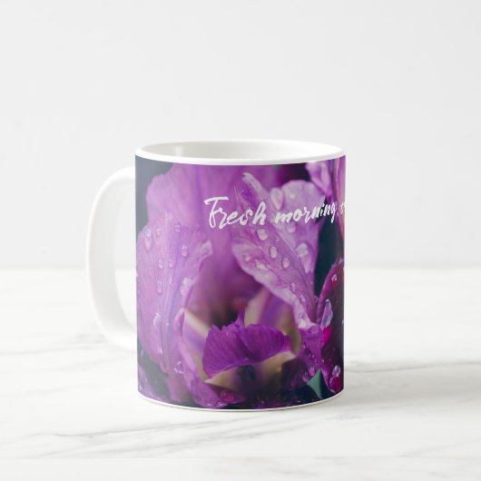 Paarse iris na regen koffiemok (Voorkant links)