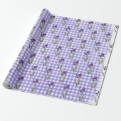 Paarse iris op gingham inpakpapier (Uitgerold)