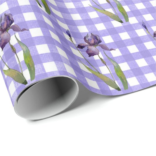 Paarse iris op gingham inpakpapier (Rol Hoek)