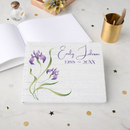 Paarse Iris Op Hout Herdenkingsdienst Gastenboek