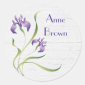 Paarse Iris op hout Ronde Sticker (Voorkant)