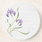 Paarse Iris op hout Zandsteen Onderzetter (Voorkant)
