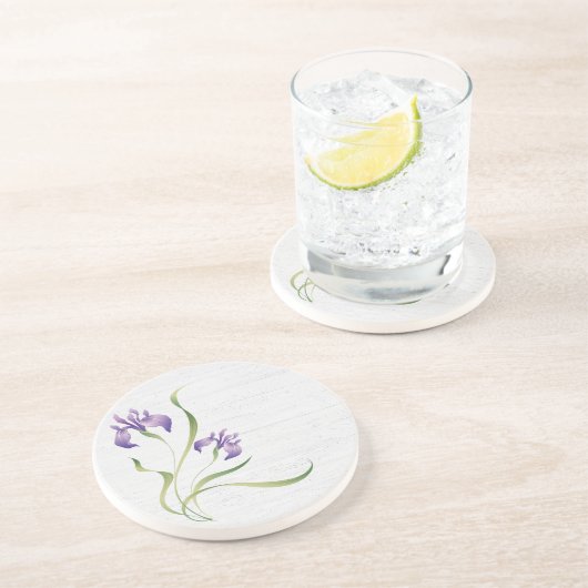 Paarse Iris op hout Zandsteen Onderzetter (Zijkant)