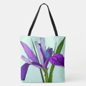 Paarse Iris op Mint, Gepersonaliseerde Bloemen Tote Bag (Achterkant)