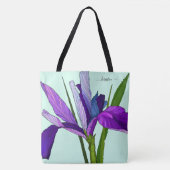 Paarse Iris op Mint, gepersonaliseerde Floral Tote Bag (Voorkant)