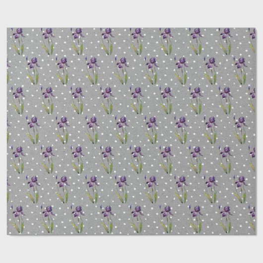 Paarse Iris op poka-dots wrapppapier Cadeaupapier (Vlak)