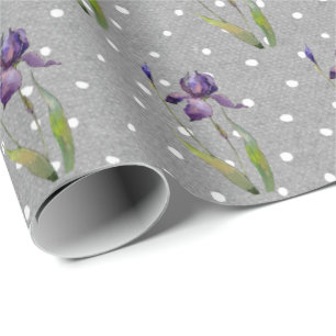 Paarse Iris op poka-dots wrapppapier Cadeaupapier