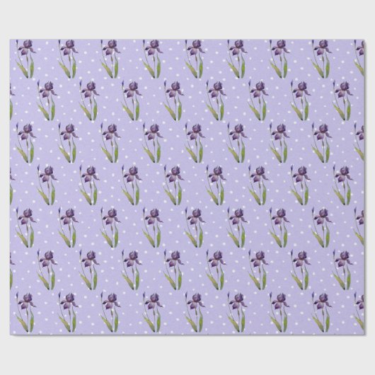 Paarse Iris op Polka Dots Cadeaupapier (Vlak)