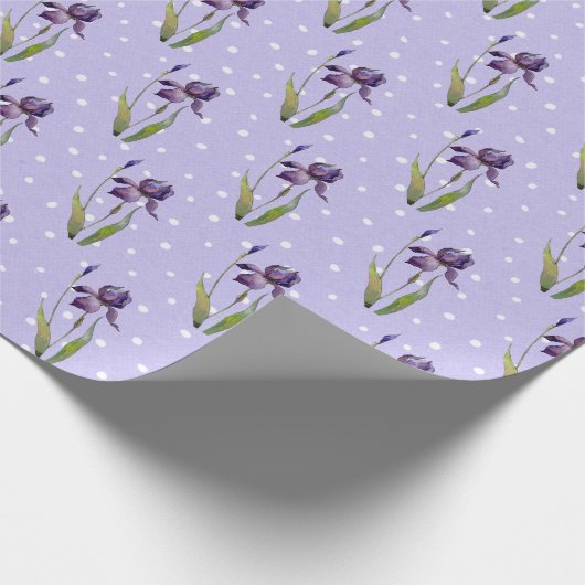 Paarse Iris op Polka Dots Cadeaupapier (Hoek)