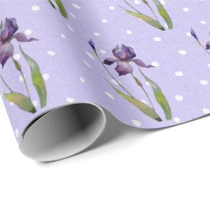 Paarse Iris op Polka Dots Cadeaupapier