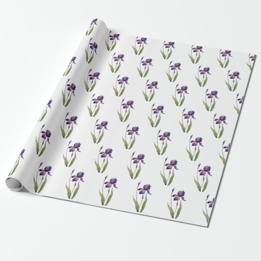 Paarse Iris op White Cadeaupapier (Uitgerold)