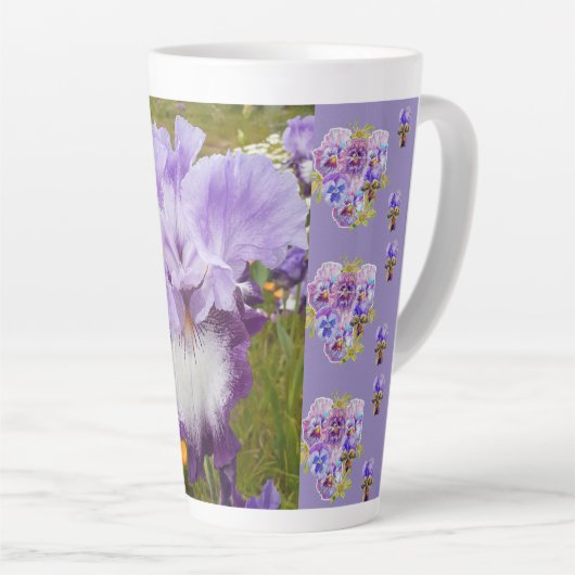 Paarse Iris Pansies Viola Shabby floral Latte Mok (Rechterhoek)