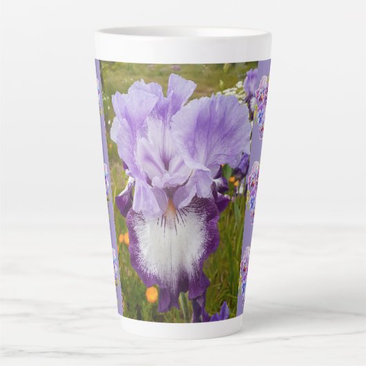 Paarse Iris Pansies Viola Shabby floral Latte Mok (Voorkant)