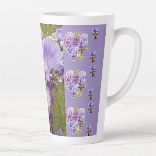 Paarse Iris Pansies Viola Shabby floral Latte Mok (Rechts)
