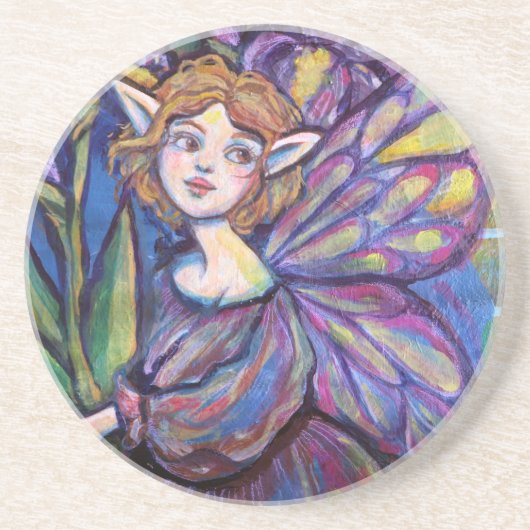 Paarse Iris Pixie Girl Zandsteen Onderzetter (Voorkant)