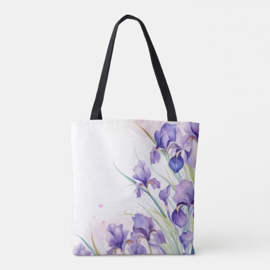 Paarse iris rand op wit tote bag (Achterkant)
