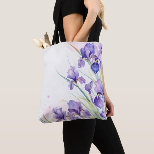 Paarse iris rand op wit tote bag (Dichtbij)