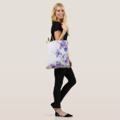 Paarse iris rand op wit tote bag (Op model)