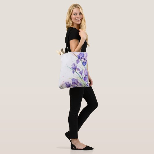 Paarse iris rand op wit tote bag (Op model)