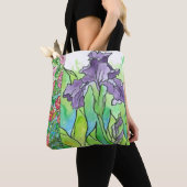 Paarse iris roze rozen grote Waterverf bloemen Tote Bag (Dichtbij)